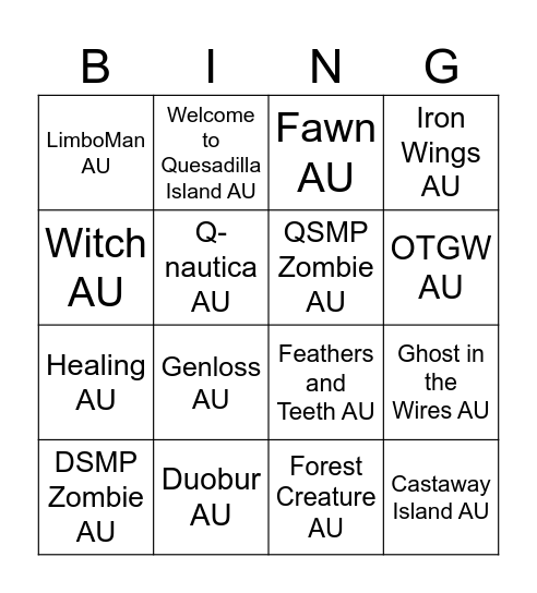 AU Bingo Card