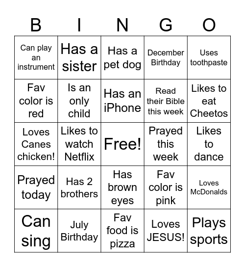 Untitled Bingo Card