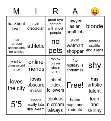 MIRA Bingo Card