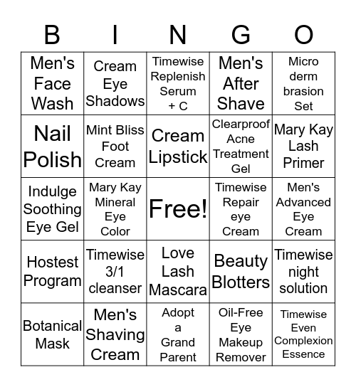 Cosmetic Bingo Card