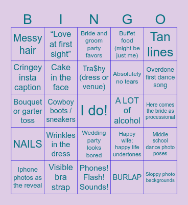 BAD Wedding Bingo Card