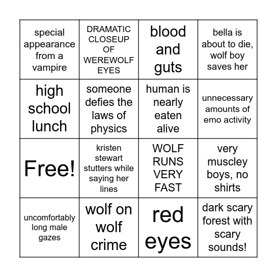 Twilight Bingo🥀🐺 Bingo Card
