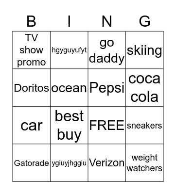 super bowl commercial Bingo Card