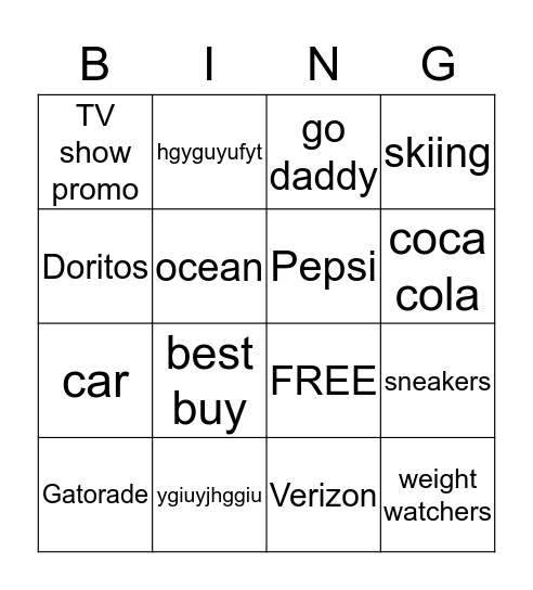 super bowl commercial Bingo Card