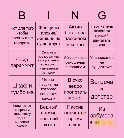 Такой (не)типичный яой Bingo Card