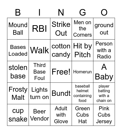 Wrigley Field BINGO Card