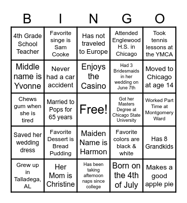 GRANDMA'S BIRTHDAY 7.4.23 Bingo Card