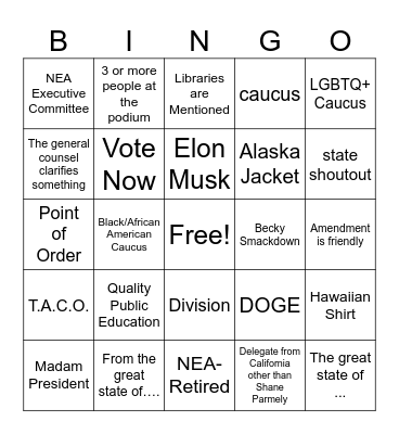 Colorado NEA RA - Portland, 2025 Bingo Card