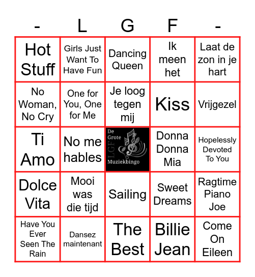 Muziekbingo Ronde 1 Bingo Card