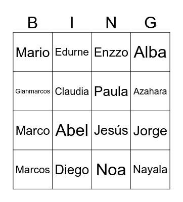 NOMBRES Bingo Card