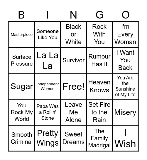 Music Bingo Card