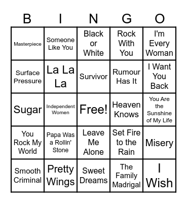 Music Bingo Card