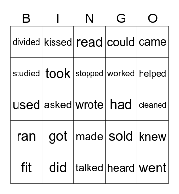 Verbs Bingo Card