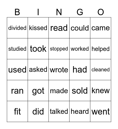 Verbs Bingo Card