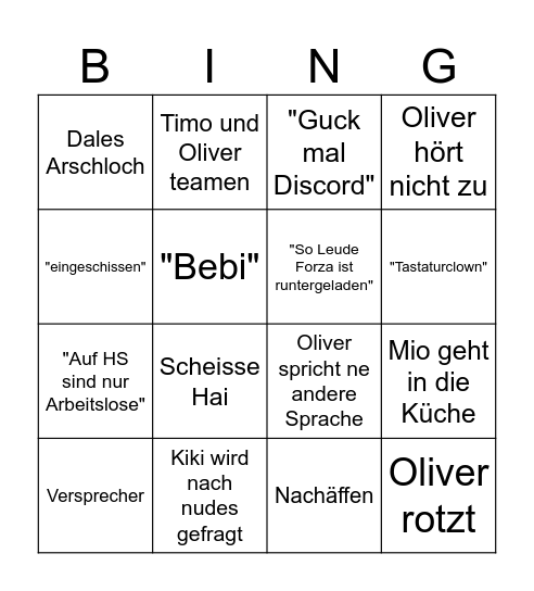 Gang Bingo Card