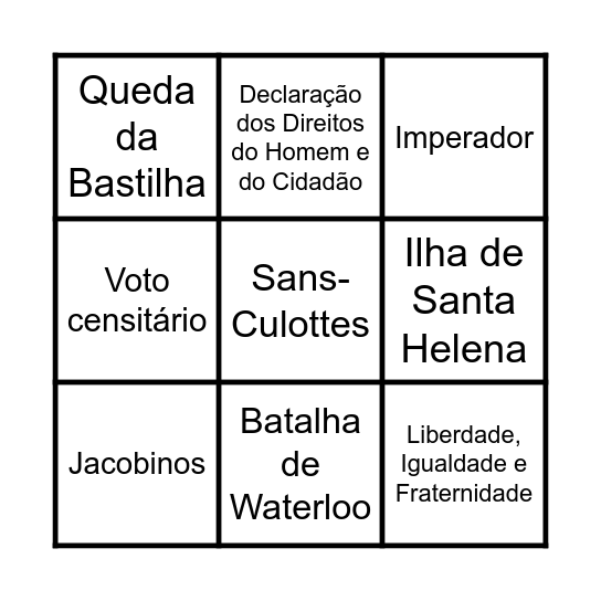 Revolução Francesa e Era Napoleônica Bingo Card
