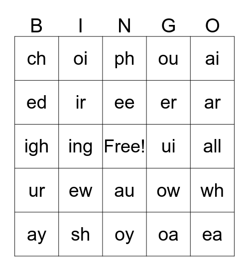 Phonics Dance Bingo Card