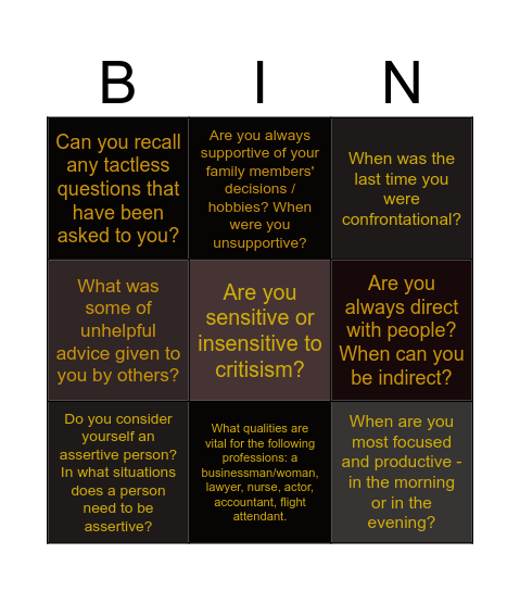Behaviour Bingo Card