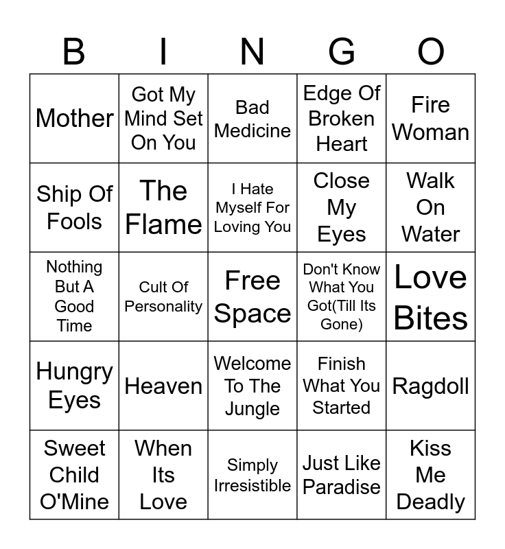 Top 100 Hits Of 1988 Bingo Card