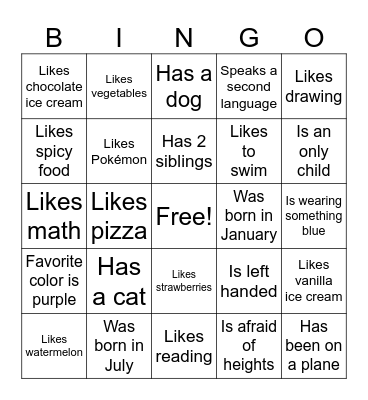 Find a friend that… Bingo Card