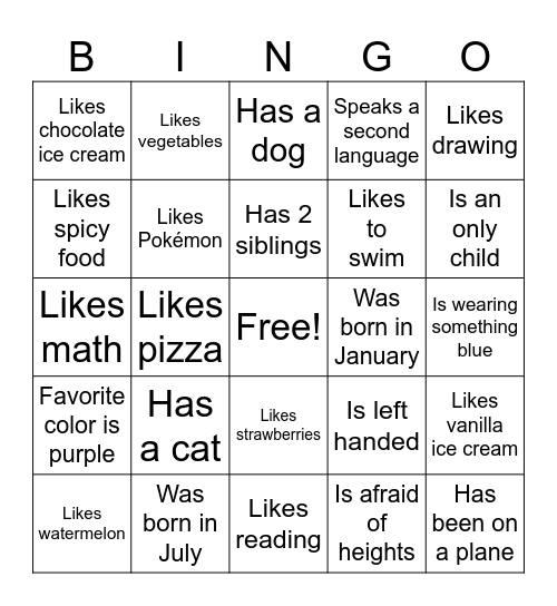 Find a friend that… Bingo Card