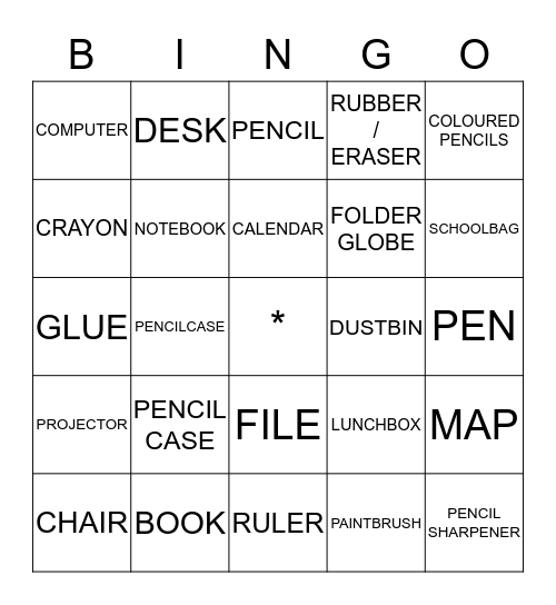 CLASSROOM VOCABULARY Bingo Card