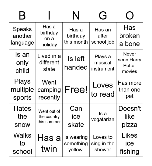 Know your neighbors, Back to School Bingo Card