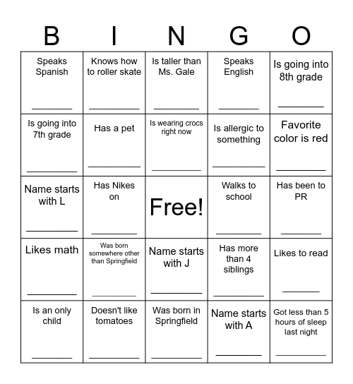 GTKY Bingo Card