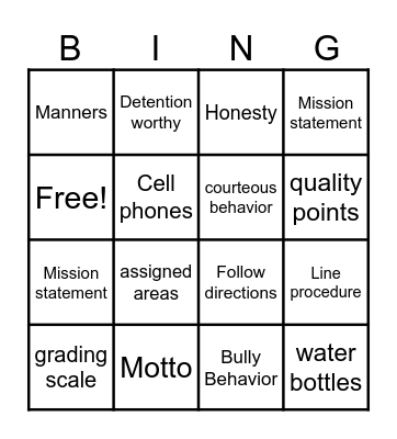 General School Policies and facts Bingo Card