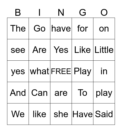 Smiling Sightwords :) Bingo Card