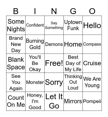Songs Bingo Card