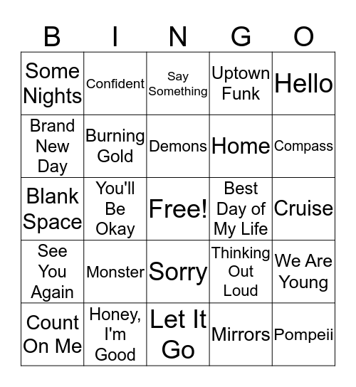 Songs Bingo Card