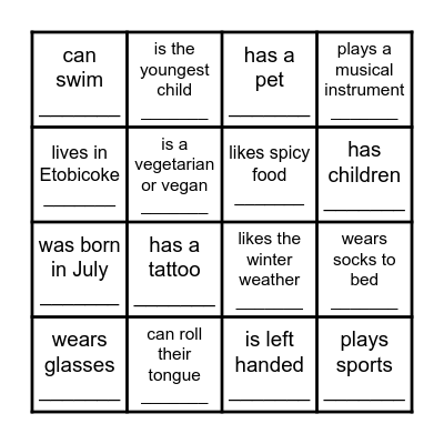 Get To Know You Social Bingo Card