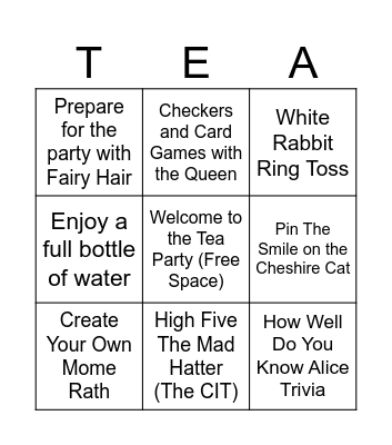 Down the Rabbit Hole Tea Party Bingo Card