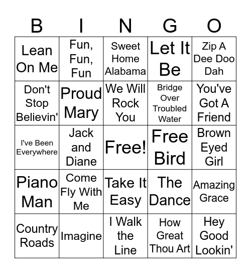 Songs Bingo Card