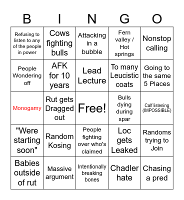 Average Elk Session Bingo Card