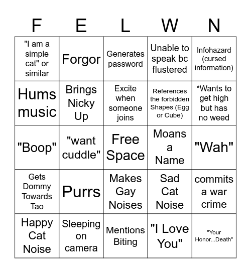 FelwynBingo Card