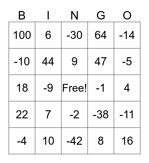 Math Bingo! :) Bingo Card