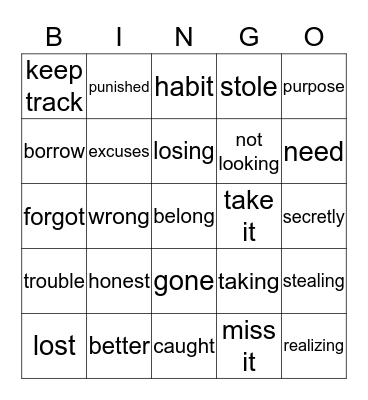 TAKING    THINGS Bingo Card