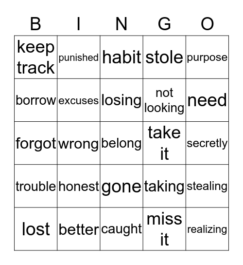 TAKING    THINGS Bingo Card