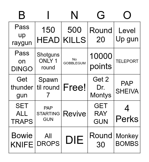 ZOMBIE BINGO Card