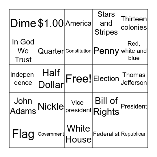 President's Day  Bingo Card