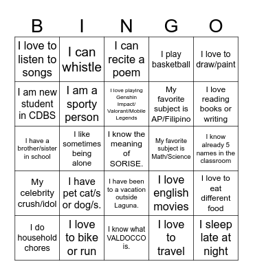 HUMAN BINGO Card