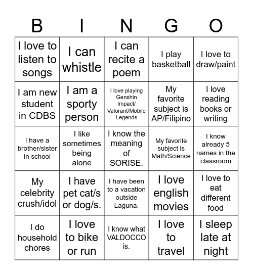 HUMAN BINGO Card