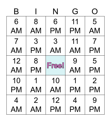 What time is it? Bingo Card