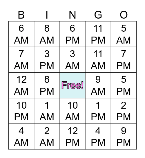 What time is it? Bingo Card