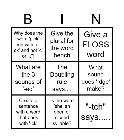 Review Bingo Card