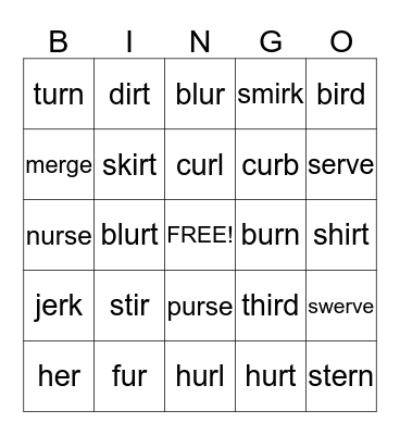 er       ir       or Bingo Card