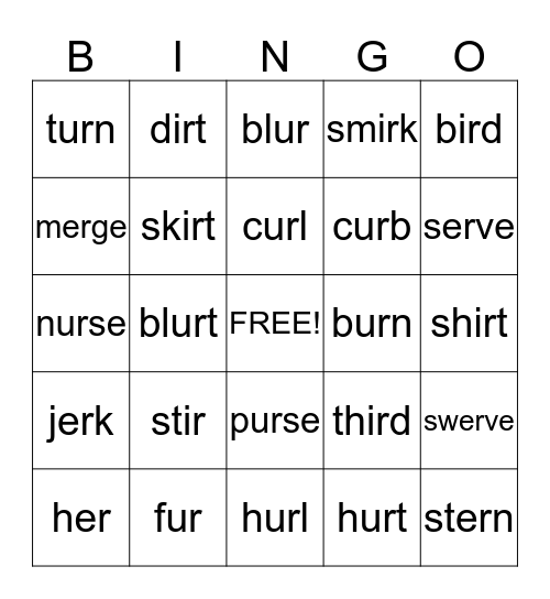 er       ir       or Bingo Card