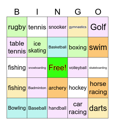 Sports Bingo Card